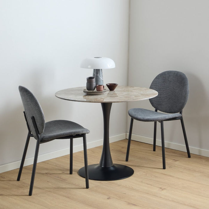 Malta 4 Seater Ceramic Round Dining Table Brown/Black 90x75cm