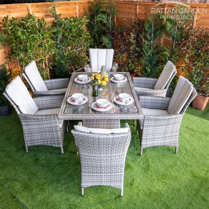 Rattan Champagne Atlanta Rectangular 6 Seat Dining Set