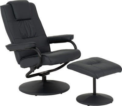 Ascot Recliner Chair and Footstool, Midnight Blue Faux Leather