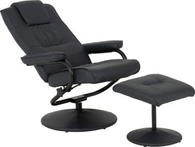Ascot Recliner Chair and Footstool, Midnight Blue Faux Leather