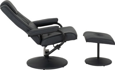 Ascot Recliner Chair and Footstool, Midnight Blue Faux Leather