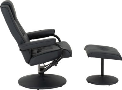 Ascot Recliner Chair and Footstool, Midnight Blue Faux Leather