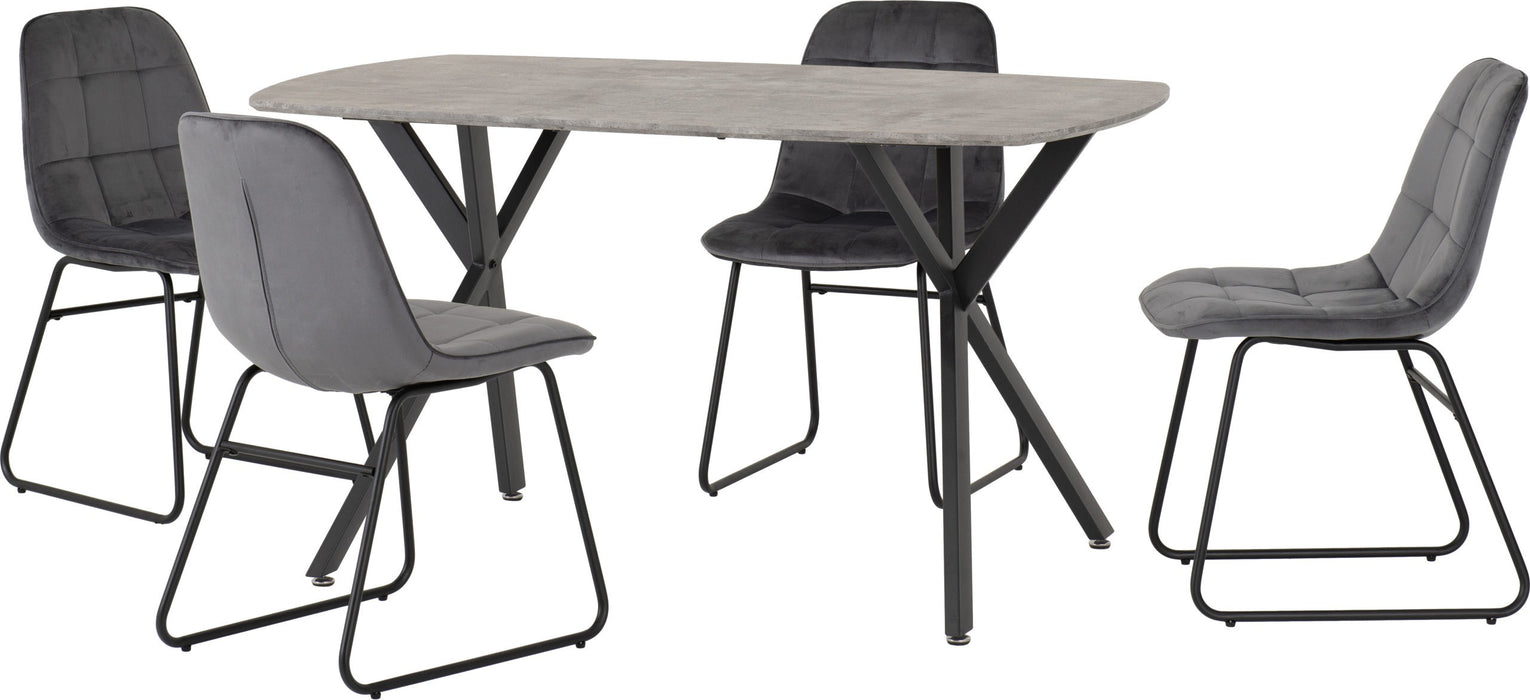 Athens Rectangular Dining Set with Lukas Chairs – Concrete Effect/Black/Grey Velvet
