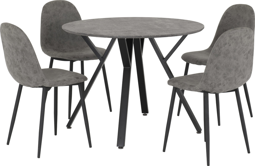 Athens Round Dining Set – Concrete Effect/Black/Grey Faux Leather