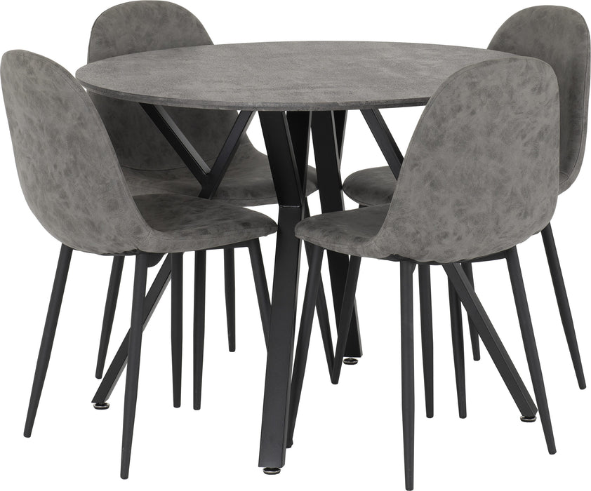Athens Round Dining Set – Concrete Effect/Black/Grey Faux Leather
