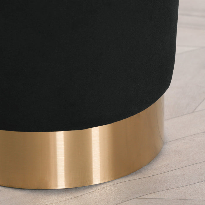 Black Velvet Round Stool with A Gold Trim Base