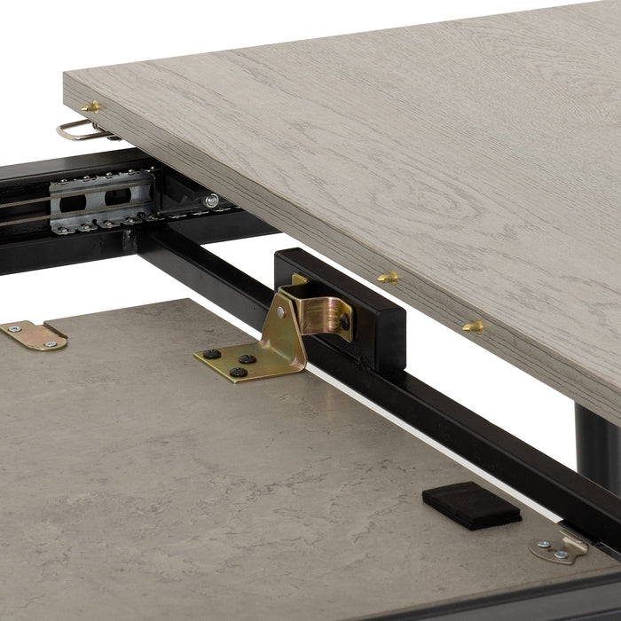 closeup of table extension Avery Extending Dining Table - Concrete/Grey Oak Effect/Black