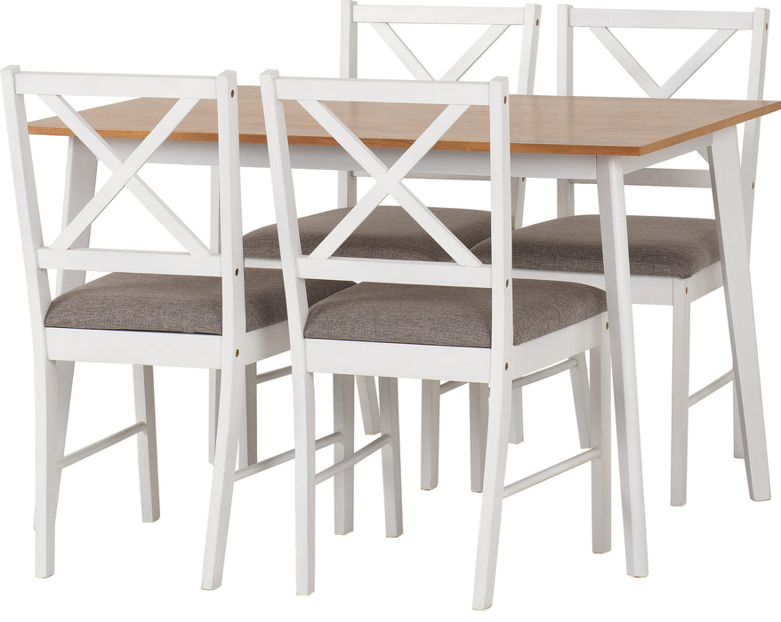 Balfour 1+4 Dining Set – White/Oak Effect/Grey Fabric