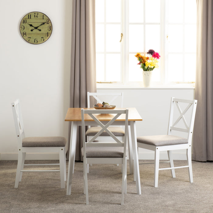 Balfour 1+4 Dining Set – White/Oak Effect/Grey Fabric
