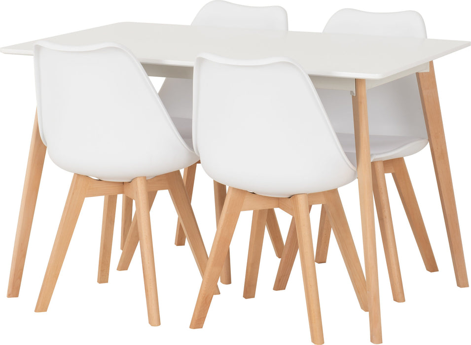 Bendal Dining Set - White/Beech/White Faux Leather