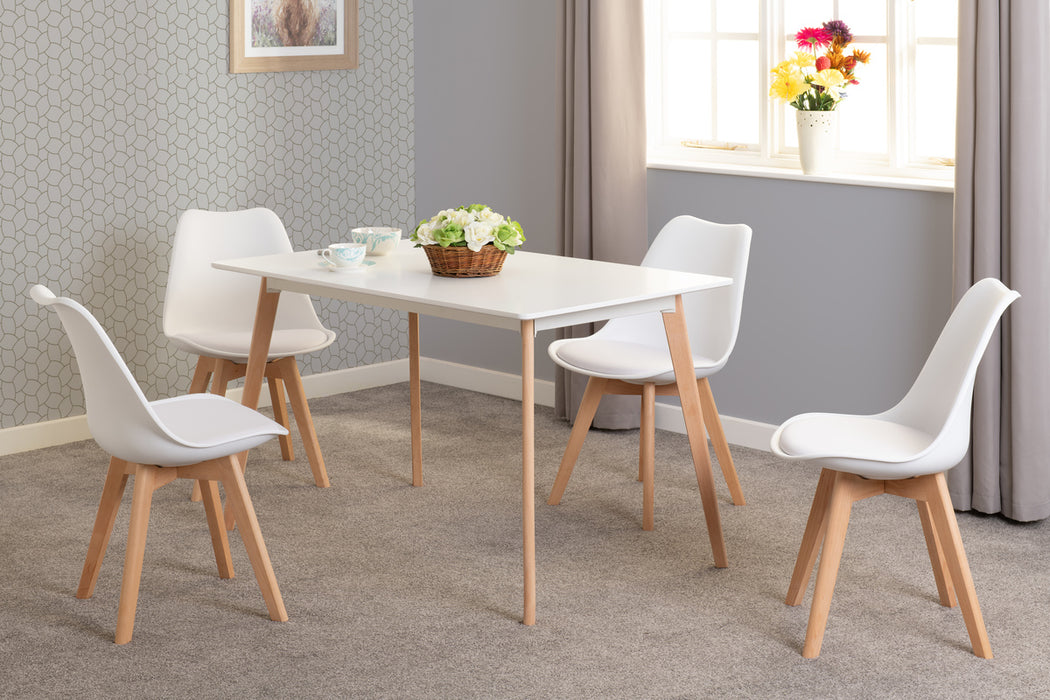 Bendal Dining Set - White/Beech/White Faux Leather