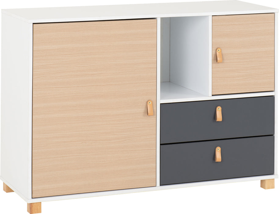 Brooklyn 2 Door 2 Drawer Storage Desk - Oak Effect/Grey