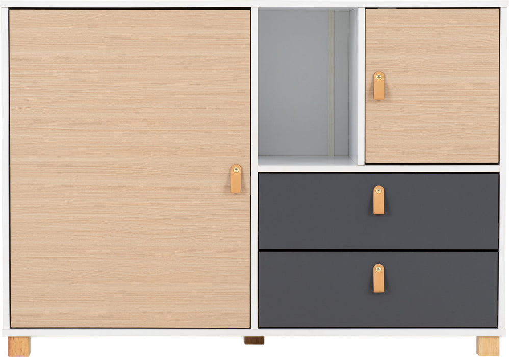 Brooklyn 2 Door 2 Drawer Storage Desk - Oak Effect/Grey