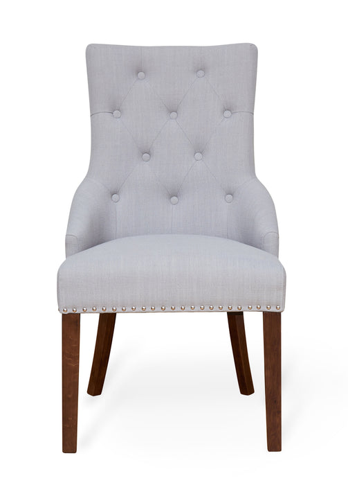 Walnut Accent Narrow Back Upholstered Dining Chair - Grey (Pack Of Two)