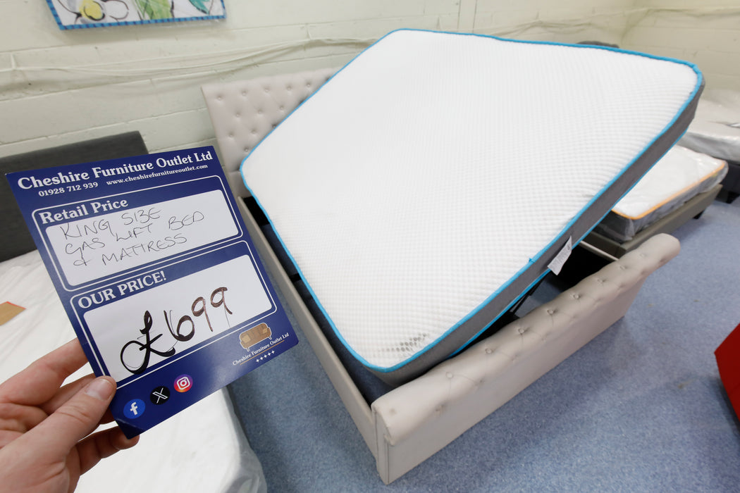 Easy Rise Gas Lift King Size Bed with Mattress-Cheshire Furniture Outlet