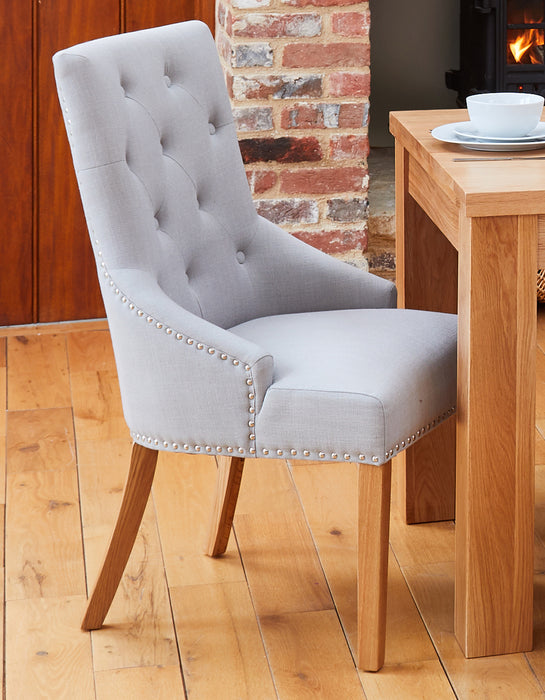 Oak Accent Narrow Back Upholstered Dining Chair - Grey (Pack Of Two)