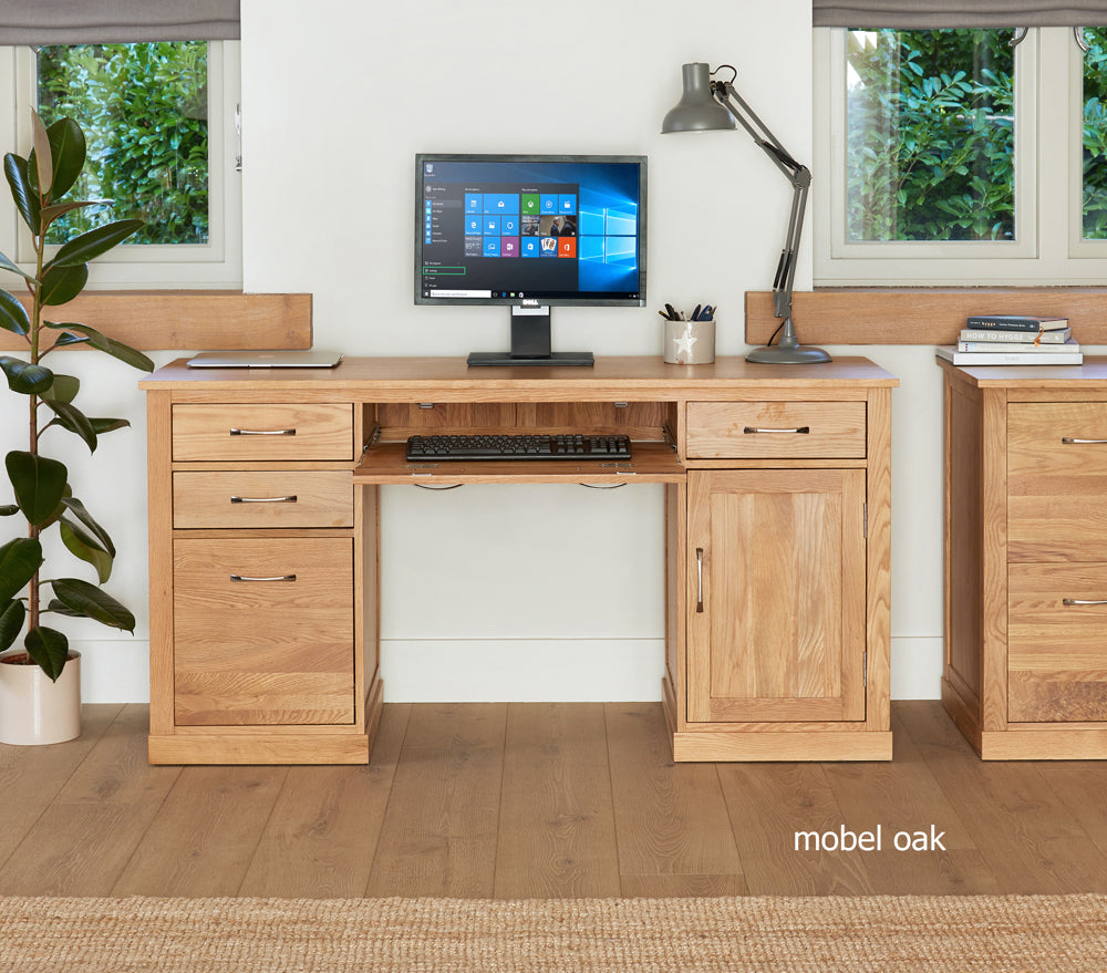 Mobel Oak Twin Pedestal Computer Desk — Cheshire Furniture Outlet