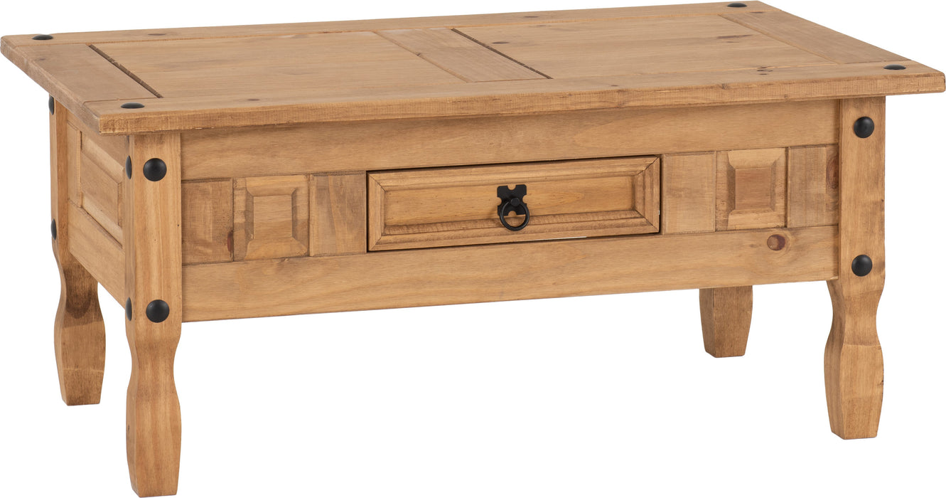 Corona 1 Drawer Coffee Table, Natural Wood