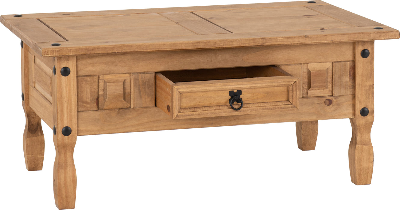 Corona 1 Drawer Coffee Table, Natural Wood