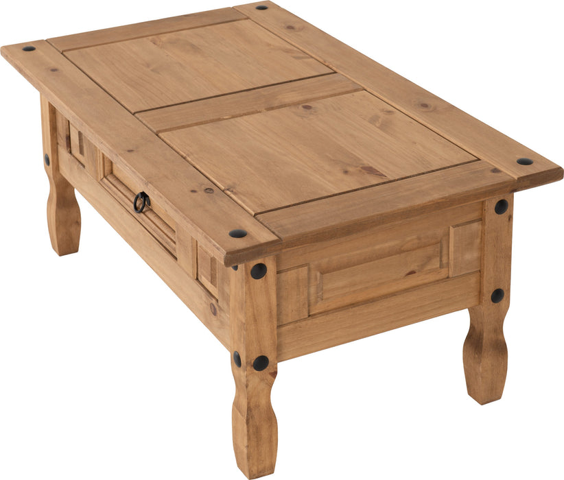 Corona 1 Drawer Coffee Table, Natural Wood
