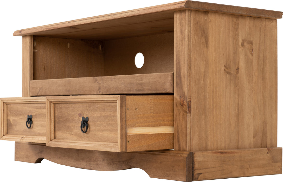 Corona 2 Drawer Flat Screen TV Unit, Solid Pine Wood