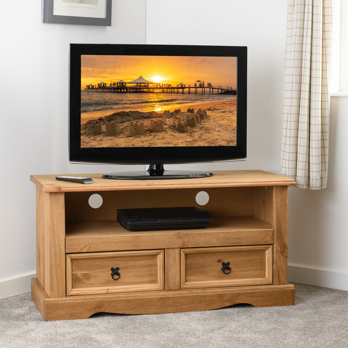 Corona 2 Drawer Flat Screen TV Unit, Solid Pine Wood