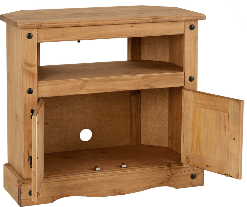 Corona Corner TV Unit with 2 Doors 1 Shelf, Solid Pine Wood