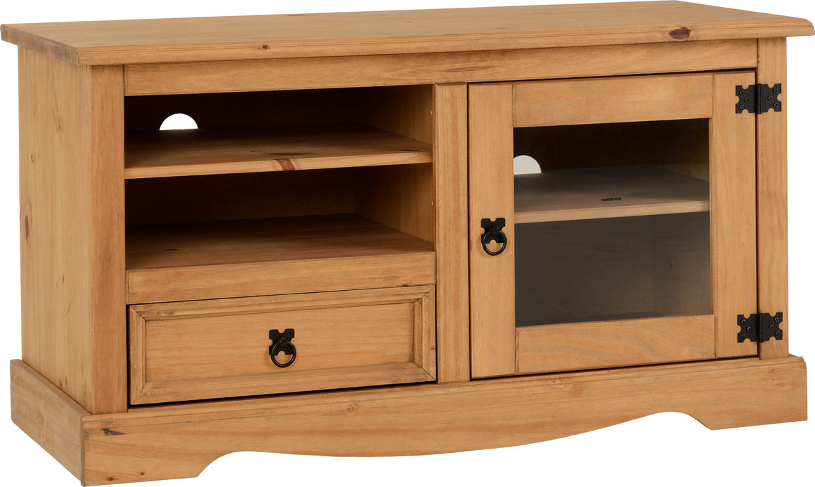 Corona Entertainment Unit with 1 Drawer 1 Door, Solid Pine Wood