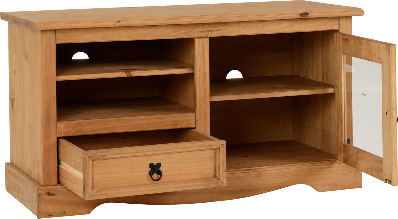Corona Entertainment Unit with 1 Drawer 1 Door, Solid Pine Wood