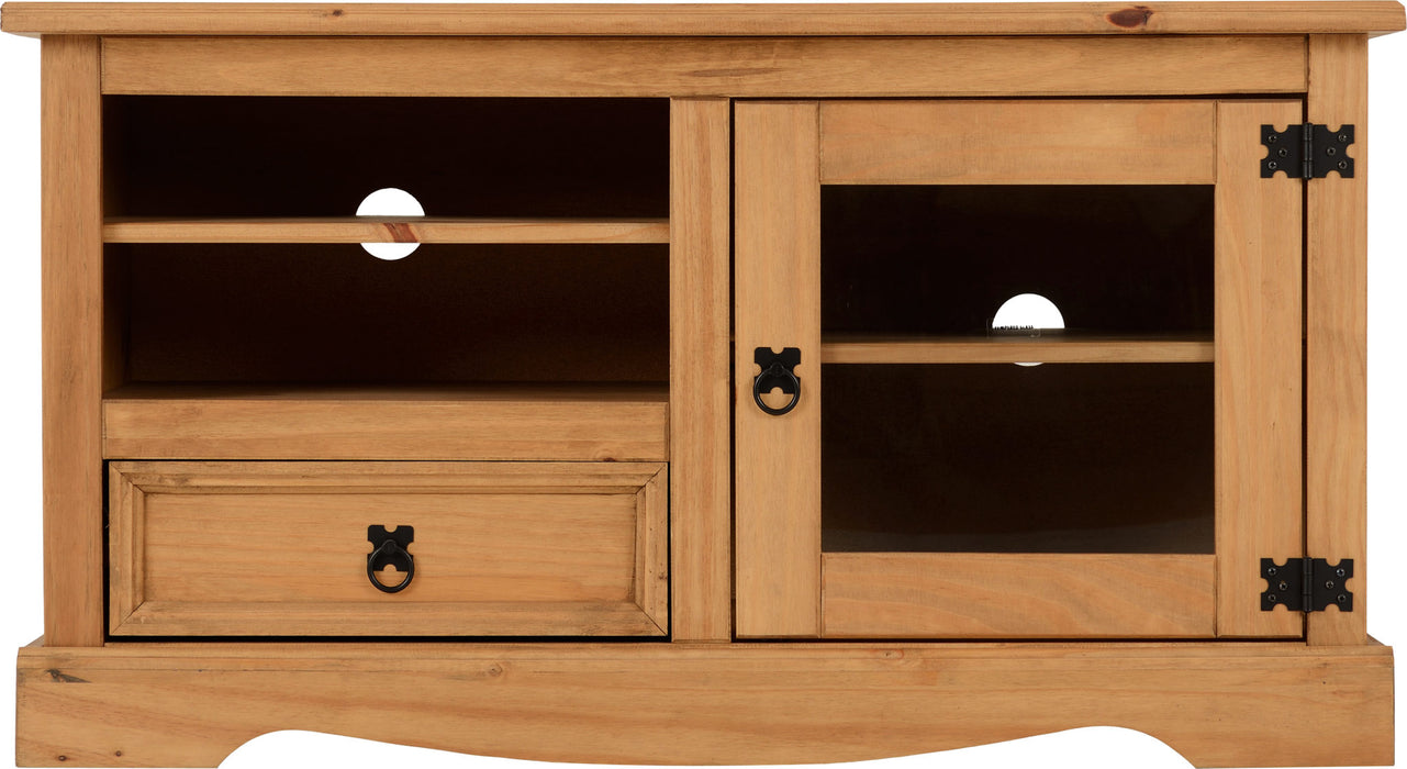 Corona Entertainment Unit with 1 Drawer 1 Door, Solid Pine Wood
