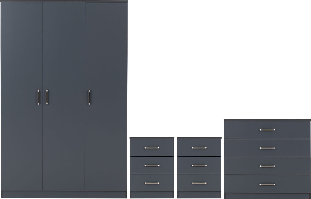 Dakota 3 Door Wardrobe Bedroom Set - Dark Grey