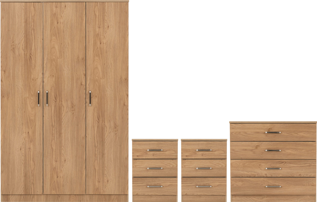 Dakota 3 Door Wardrobe Bedroom Set - Oak Effect