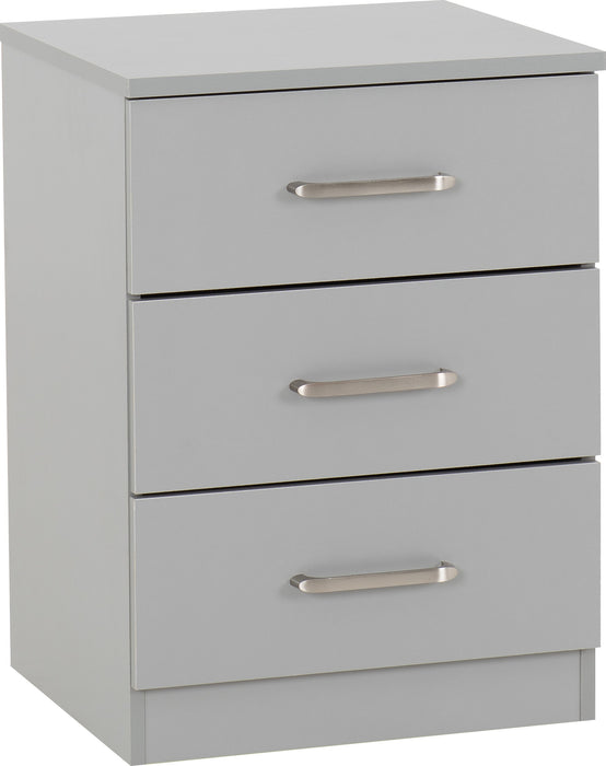 Dakota 3 Drawer Bedside - Light Grey