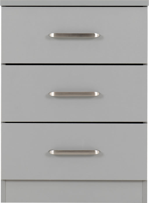 Dakota 3 Drawer Bedside - Light Grey