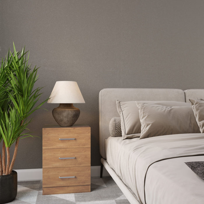 Dakota 3 Drawer Bedside - Oak Effect