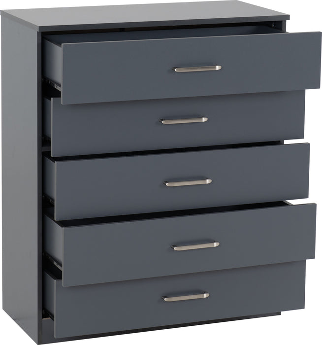 Dakota 5 Drawer Chest - Dark grey