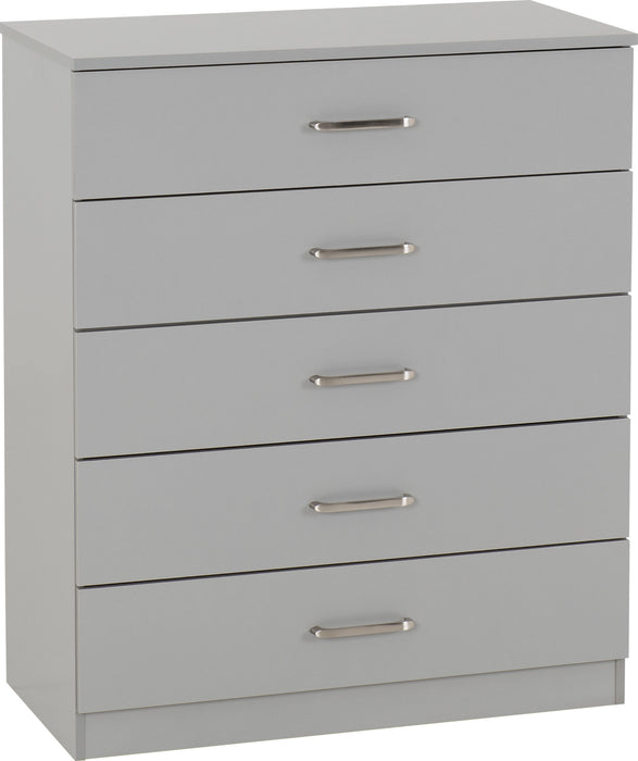Dakota 5 Drawer Chest – Light Grey