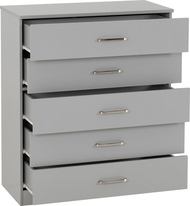 Dakota 5 Drawer Chest – Light Grey