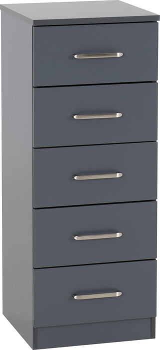 Dakota 5 Drawer Narrow Chest - Dark Grey