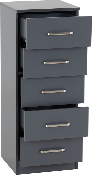 Dakota 5 Drawer Narrow Chest - Dark Grey