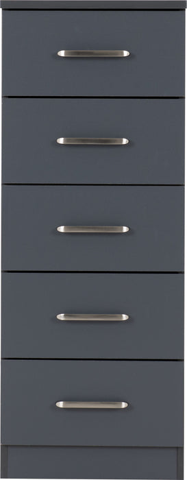 Dakota 5 Drawer Narrow Chest - Dark Grey