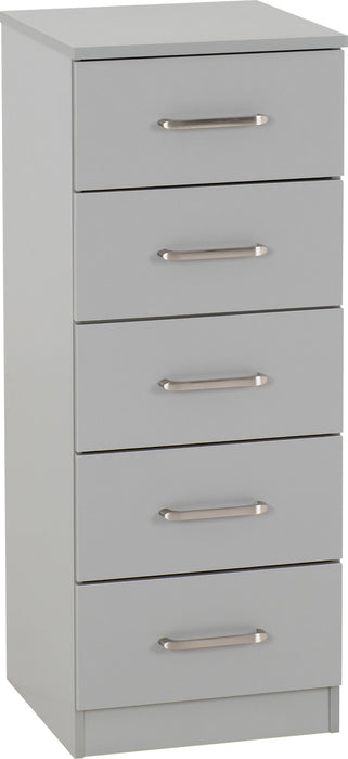 Dakota 5 Drawer Narrow Chest - Light Grey