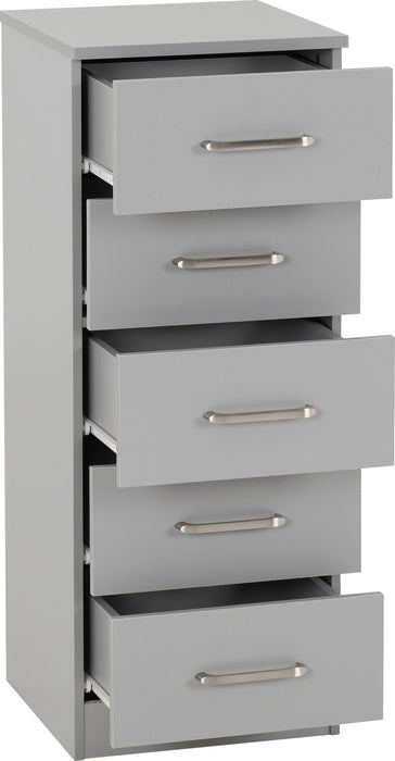 Dakota 5 Drawer Narrow Chest - Light Grey