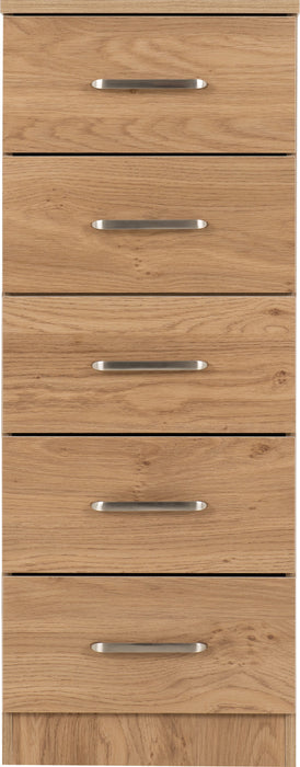 Dakota 5 Drawer Narrow Chest - Oak Effect