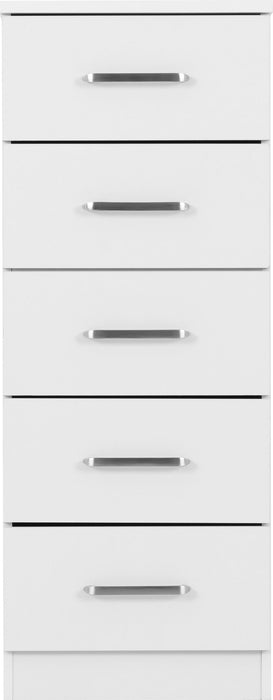 Dakota 5 Drawer Narrow Chest - White