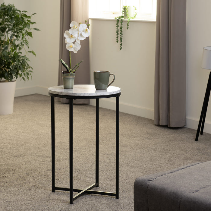 Dallas Marble Top Side Table with Black Legs