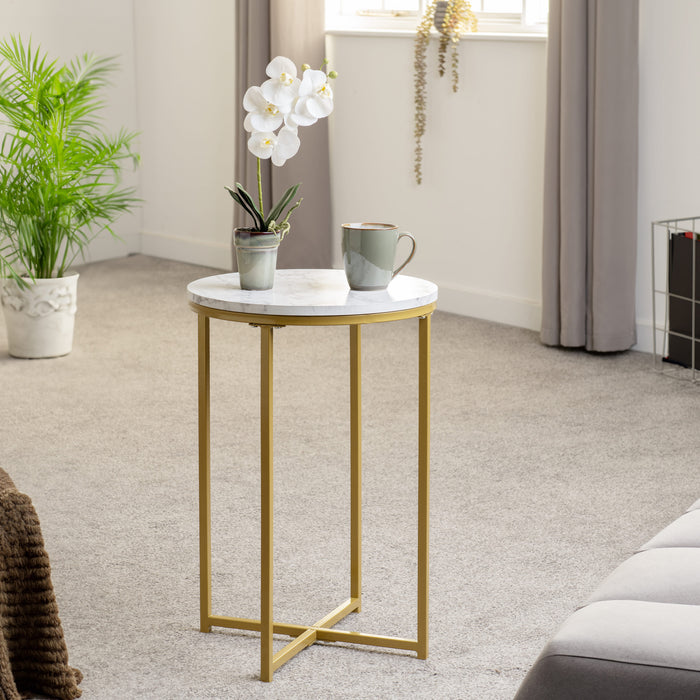 Dallas Marble Top Side Table with Gold Legs