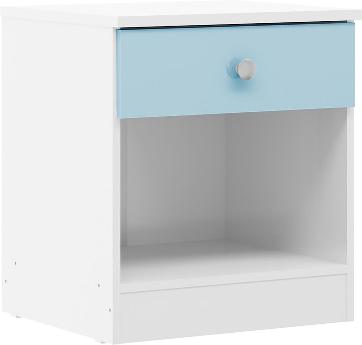Denver 1 Drawer Bedside - White/ Blue Gloss