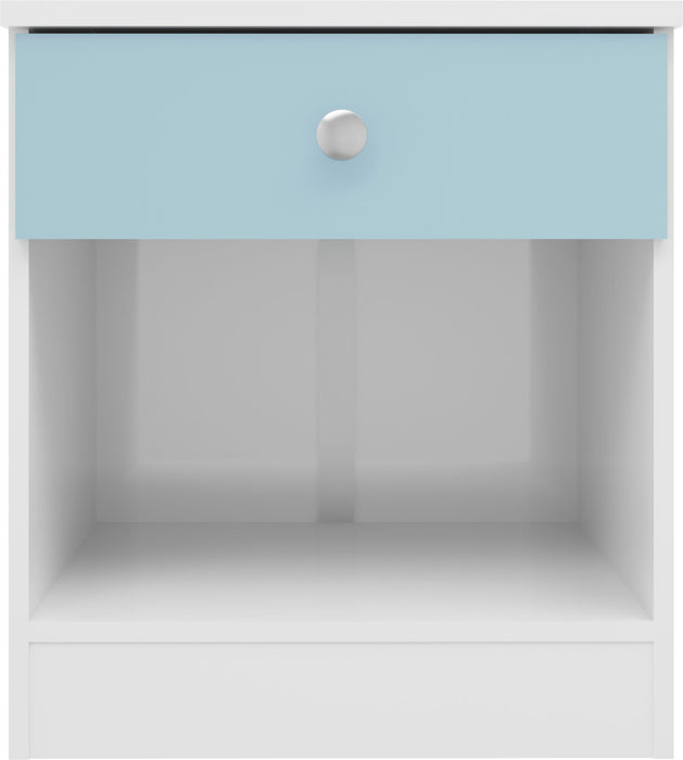 Denver 1 Drawer Bedside - White/ Blue Gloss