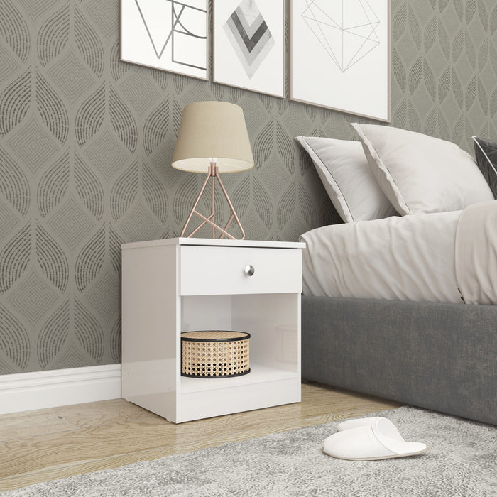 Denver 1 Drawer Bedside - White Gloss